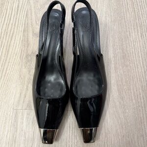 Black Slingback Heels with Silver Accents